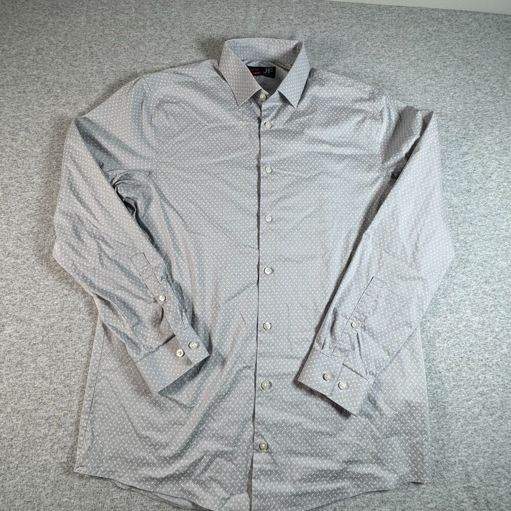 J Ferrar Men's Medium Slim Fit Gray Micro Print Stretch Button Up Shirt